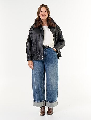 Blouson faux cuir oversize avec col en fausse fourrure amovible