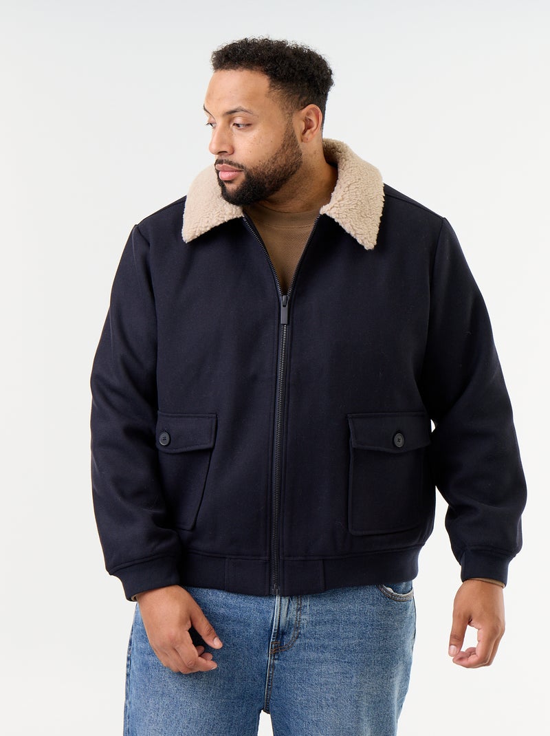Blouson faux lainage avec col effet moutonné Bleu - Kiabi