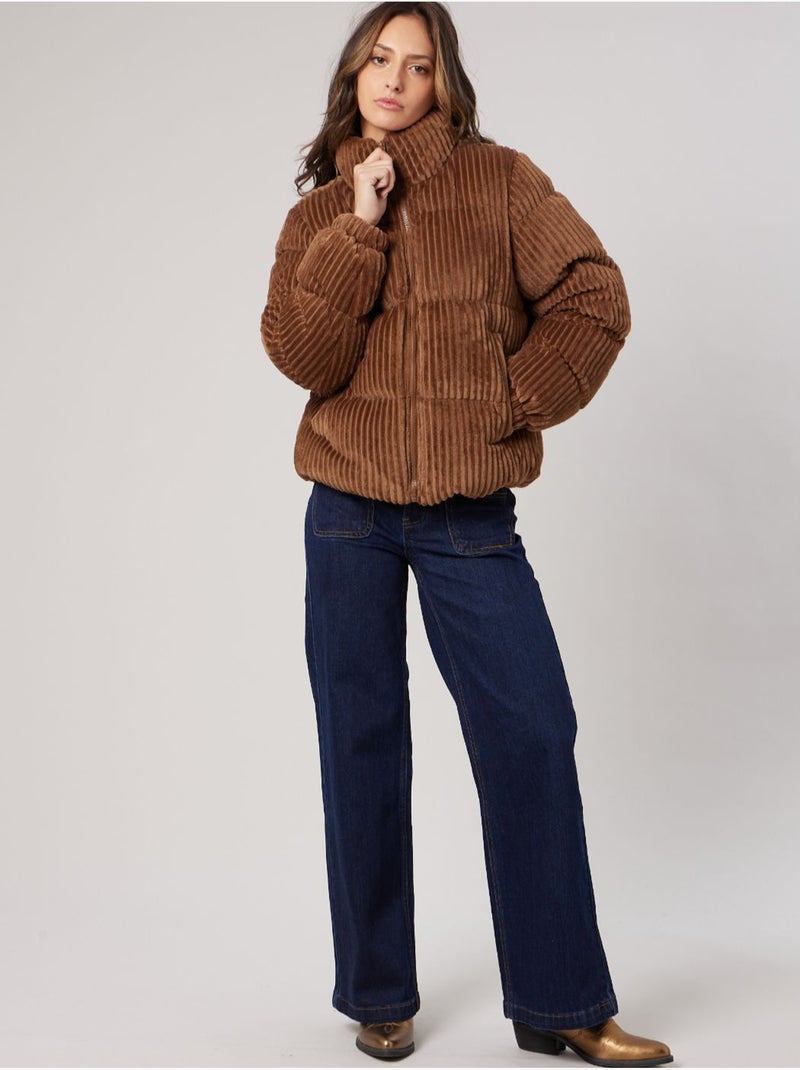 Blouson femme effet velours côtelé 'deeluxe' Marron clair - Kiabi