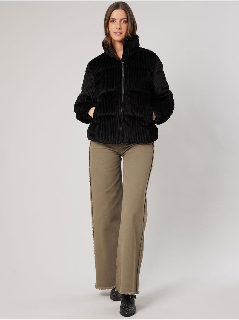 Blouson femme effet velours côtelé 'deeluxe' Noir - Kiabi