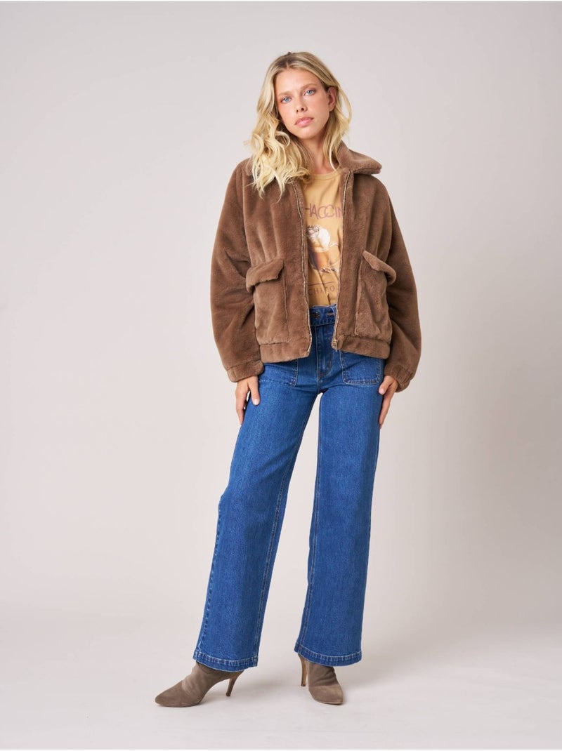 Blouson femme imitation fausse fourrure 'deeluxe' Marron - Kiabi