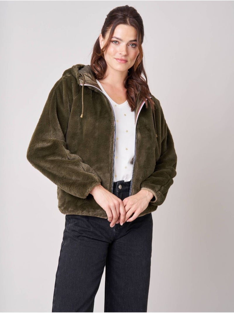 Blouson femme réversible bi-matière 'Deeluxe' Kaki - Kiabi