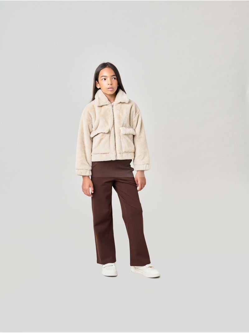 Blouson fille imitation fausse fourrure 'deeluxe' Beige - Kiabi