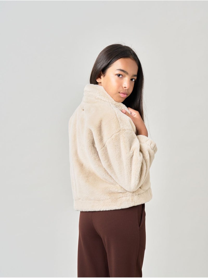 Blouson fille imitation fausse fourrure 'deeluxe' Beige - Kiabi