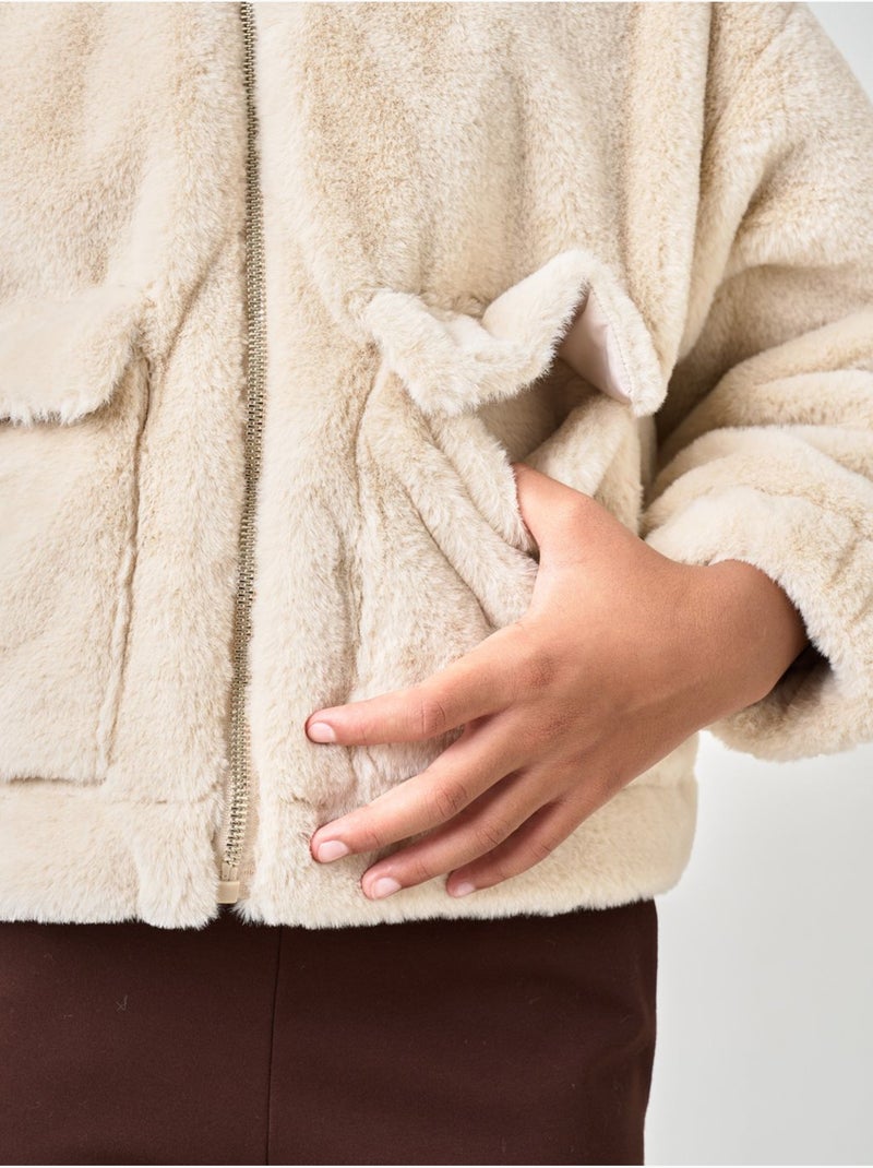 Blouson fille imitation fausse fourrure 'deeluxe' Beige - Kiabi