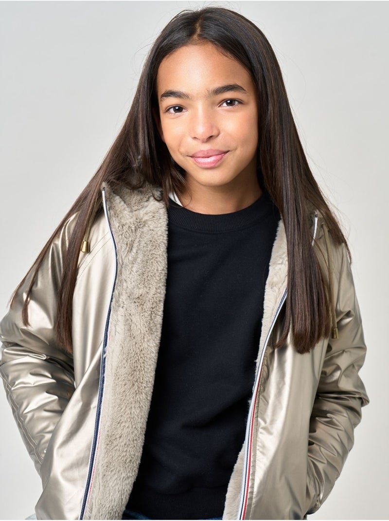 Blouson fille réversible bi-matière  'deeluxe' Gris taupe - Kiabi