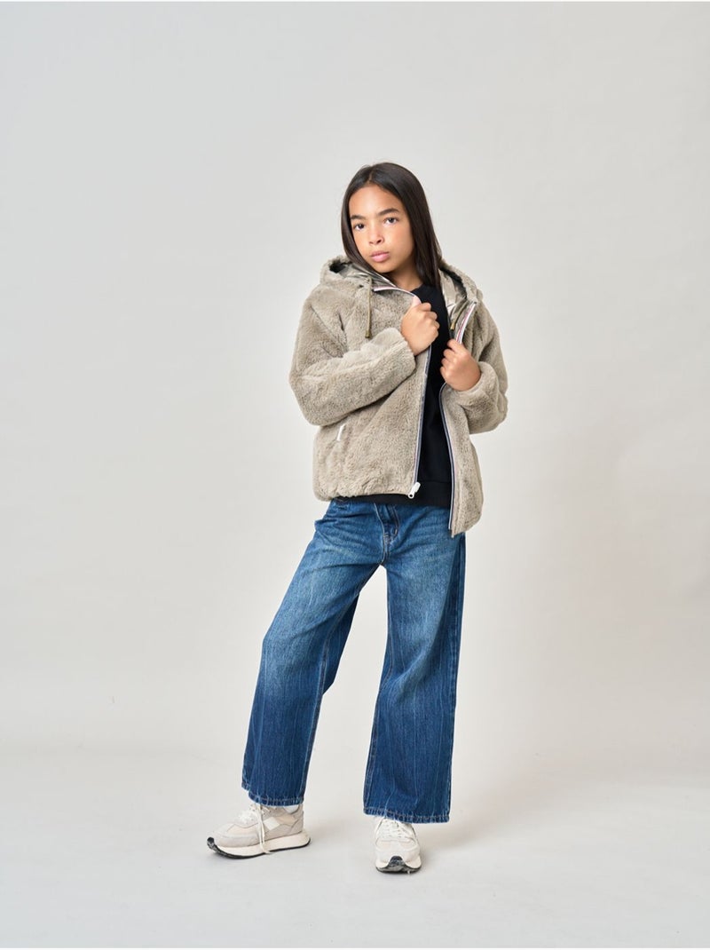 Blouson fille réversible bi-matière  'deeluxe' Gris taupe - Kiabi