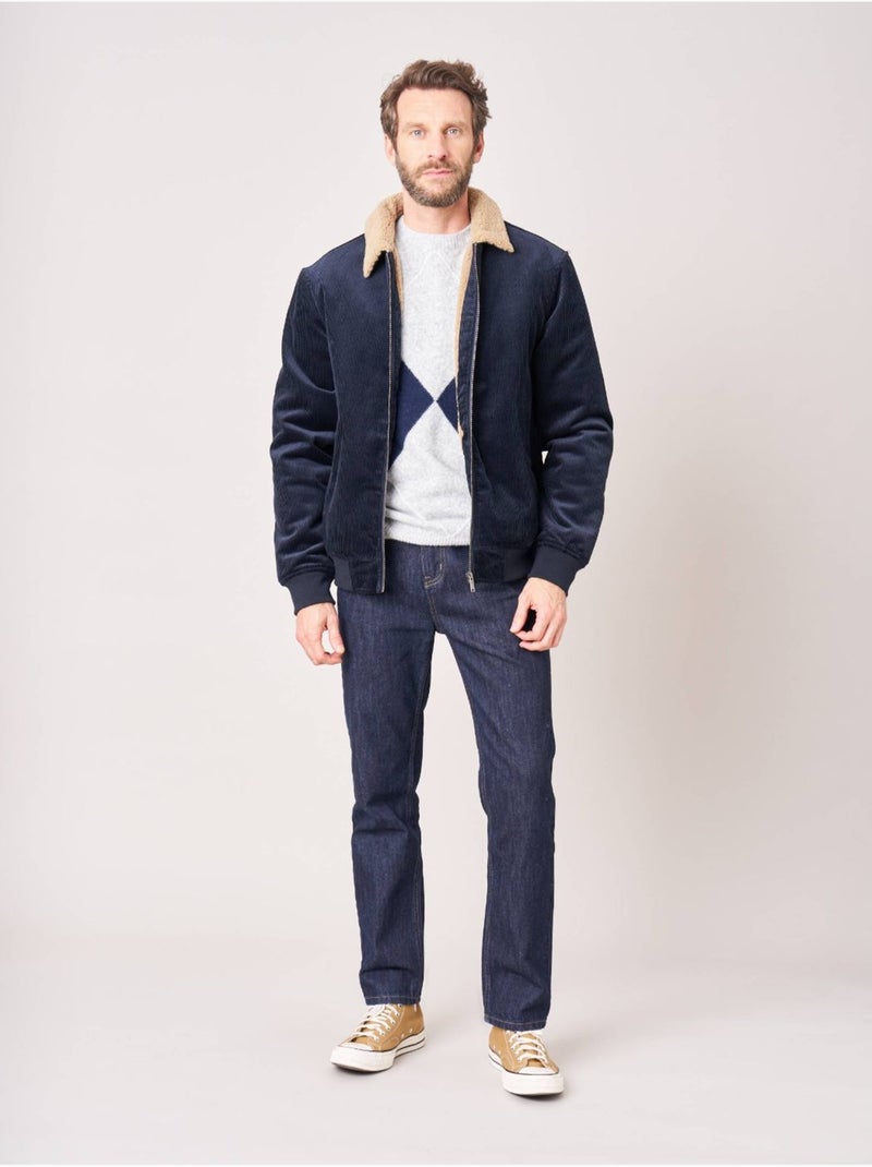 Blouson homme en 100% coton velours côtelé 'deeluxe' Bleu marine - Kiabi
