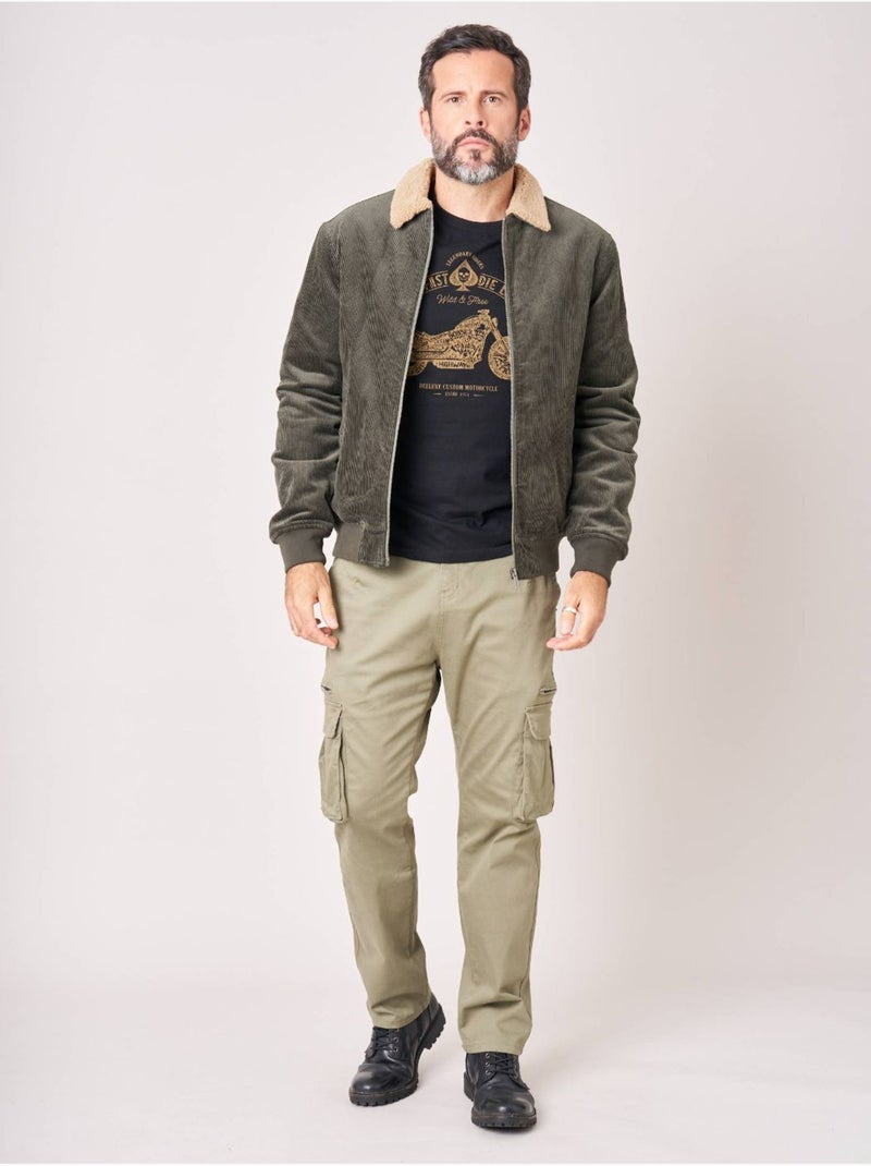 Blouson homme en 100% coton velours côtelé 'deeluxe' Vert foncé - Kiabi