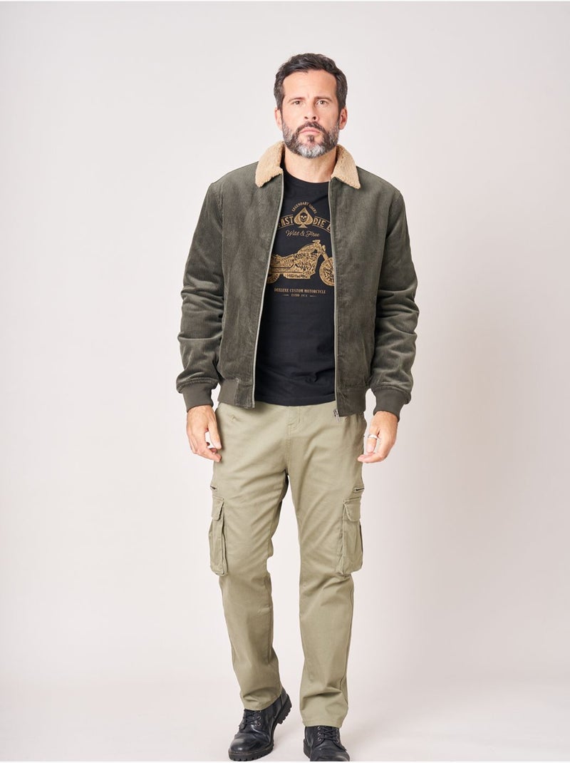 Blouson homme en velours côtelé 100% coton 'deeluxe' Vert foncé - Kiabi