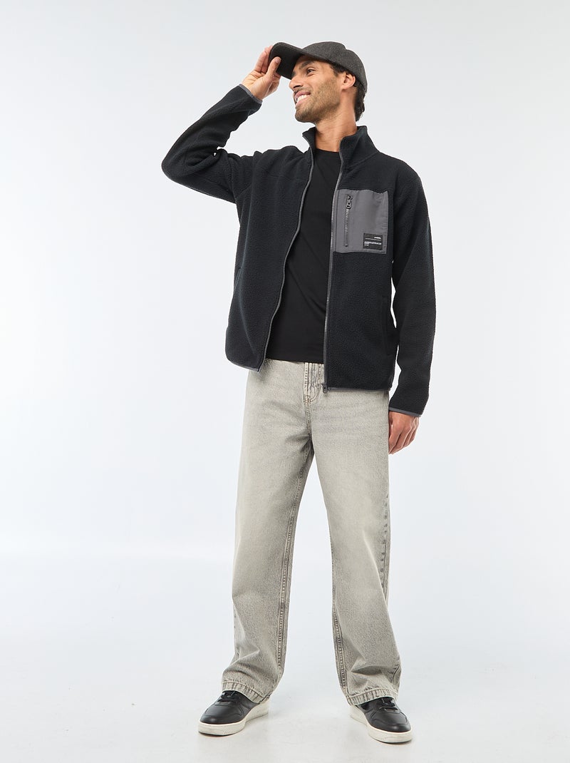 Blouson 'JJrebel' moutonné avec poche contrastante Noir - Kiabi