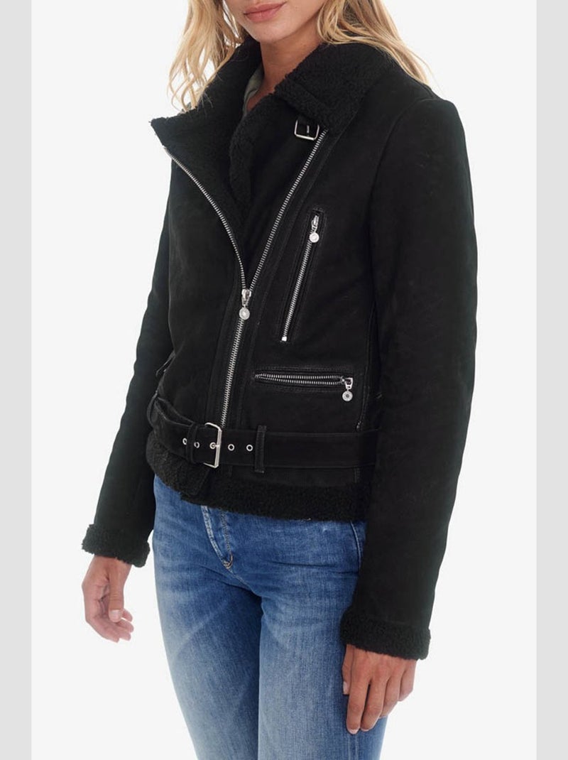Blouson JUDITH en cuir 'Le Temps Des Cerises' Noir - Kiabi