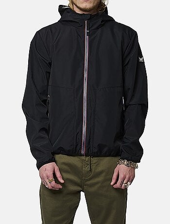 Blouson écru uni avec une coupe droite à col à capuche et des poches