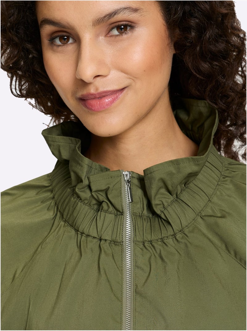 Blouson léger à col montant et manches raglan avec poches - Taille standard - Helline Vert olive - Kiabi
