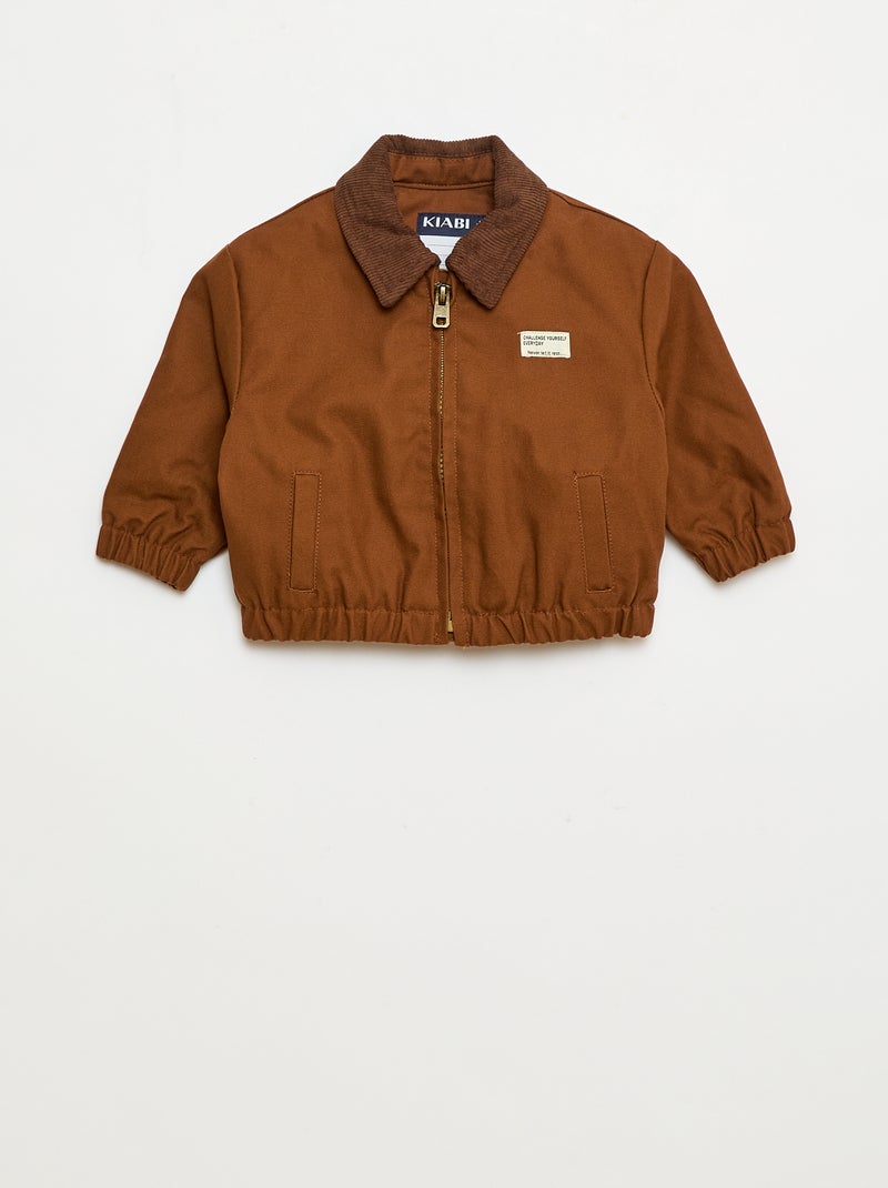 Blouson léger zippé avec col en velours côtelé Marron - Kiabi