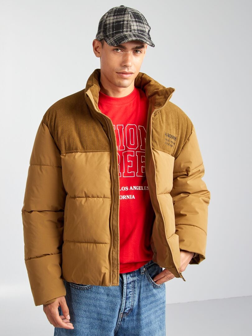 Blouson matelassé avec velours Beige - Kiabi