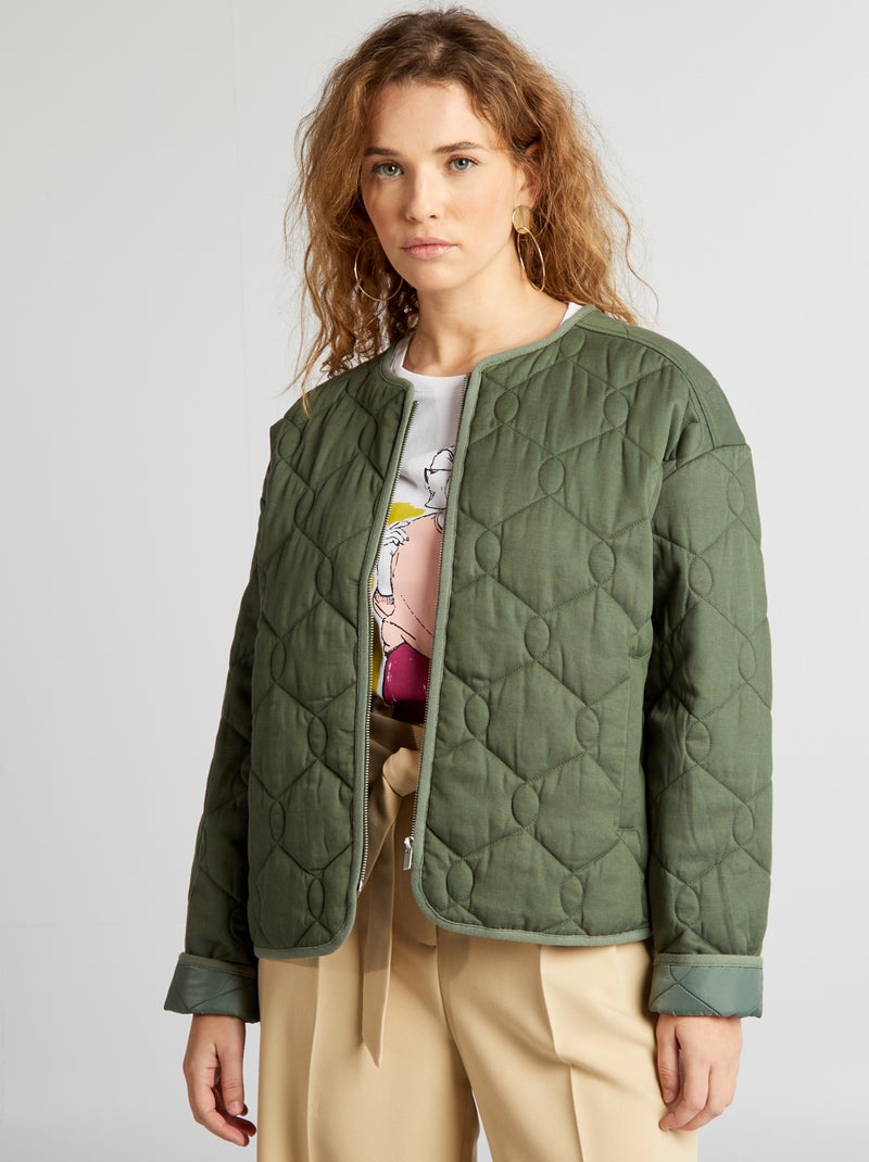 Blouson matelassé fantaisie Kaki - Kiabi