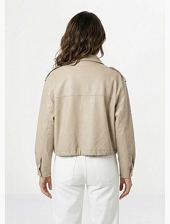 Blouson motard en simili cuir pastel