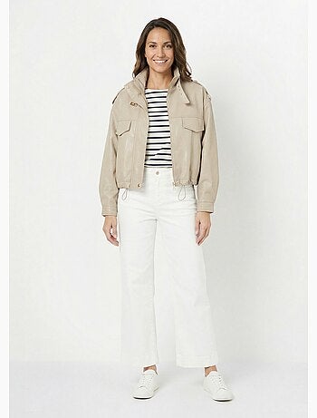 Blouson motard en simili cuir pastel