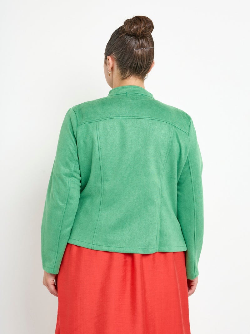 Blouson motard en suédine col montant Vert - Kiabi
