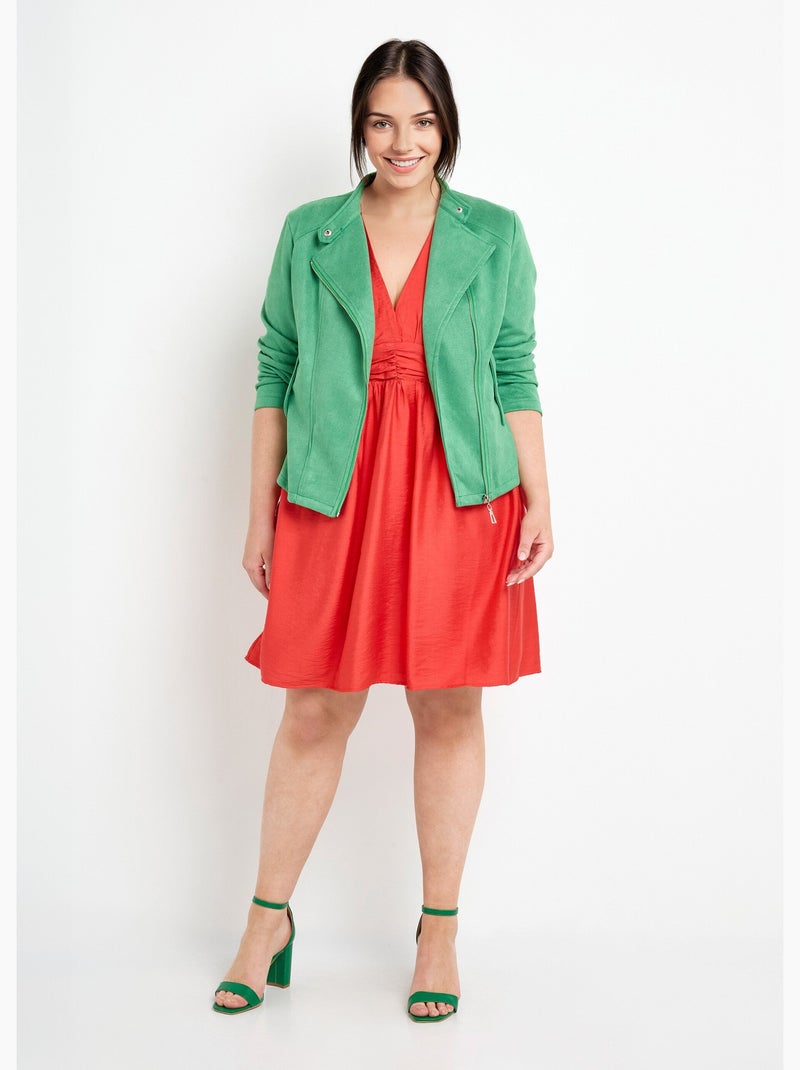 Blouson motard en suédine col montant Vert - Kiabi