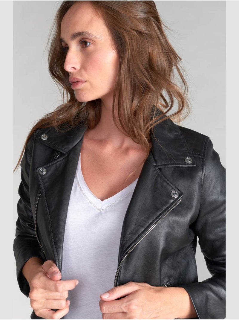 Blouson NANCY en cuir 'Le Temps Des Cerises' Noir - Kiabi