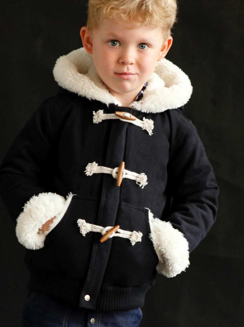 Blouson Noir à Capuche  Doublure Imitation Mouton  JUDE - 'LA FAUTE A VOLTAIRE' Noir Blanc - Kiabi