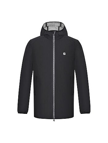 Blouson noir uni style K-way imperméable à capuche avec une coupe droite