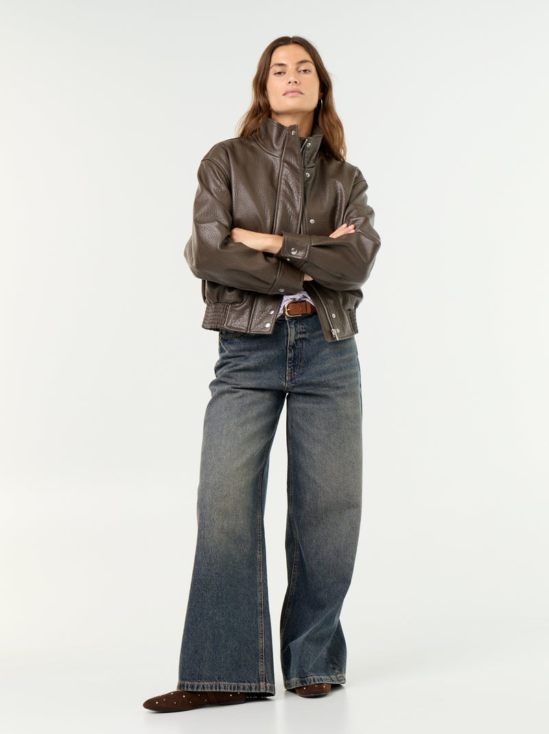 Blouson oversize en simili à col montant Marron - Kiabi