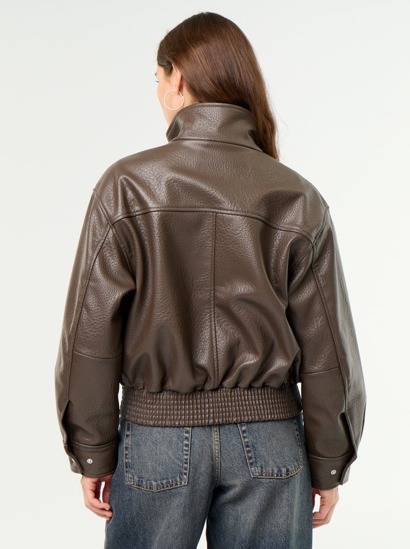 Blouson oversize en simili à col montant Marron - Kiabi