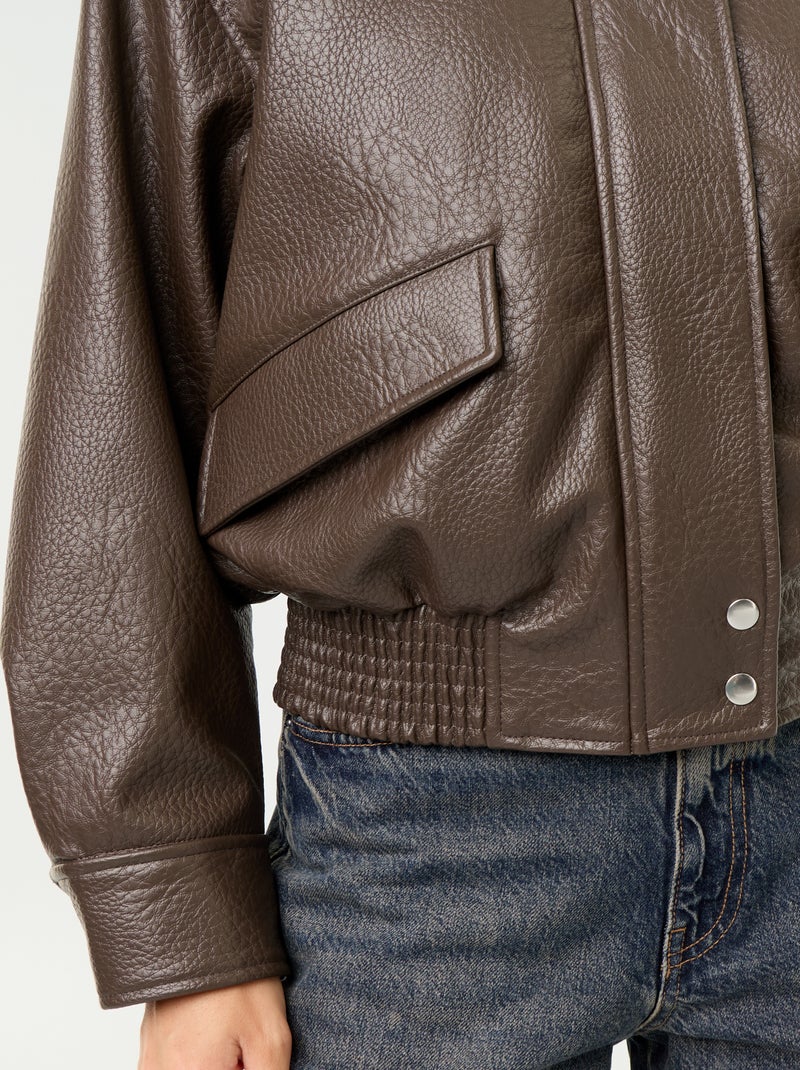 Blouson oversize en simili à col montant Marron - Kiabi