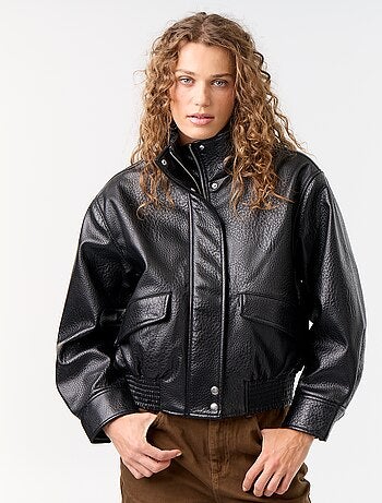 Blouson oversize en simili à col montant