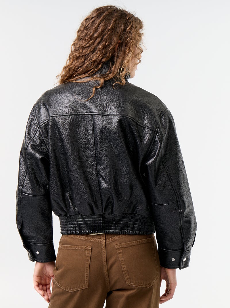 Blouson oversize en simili à col montant Noir - Kiabi