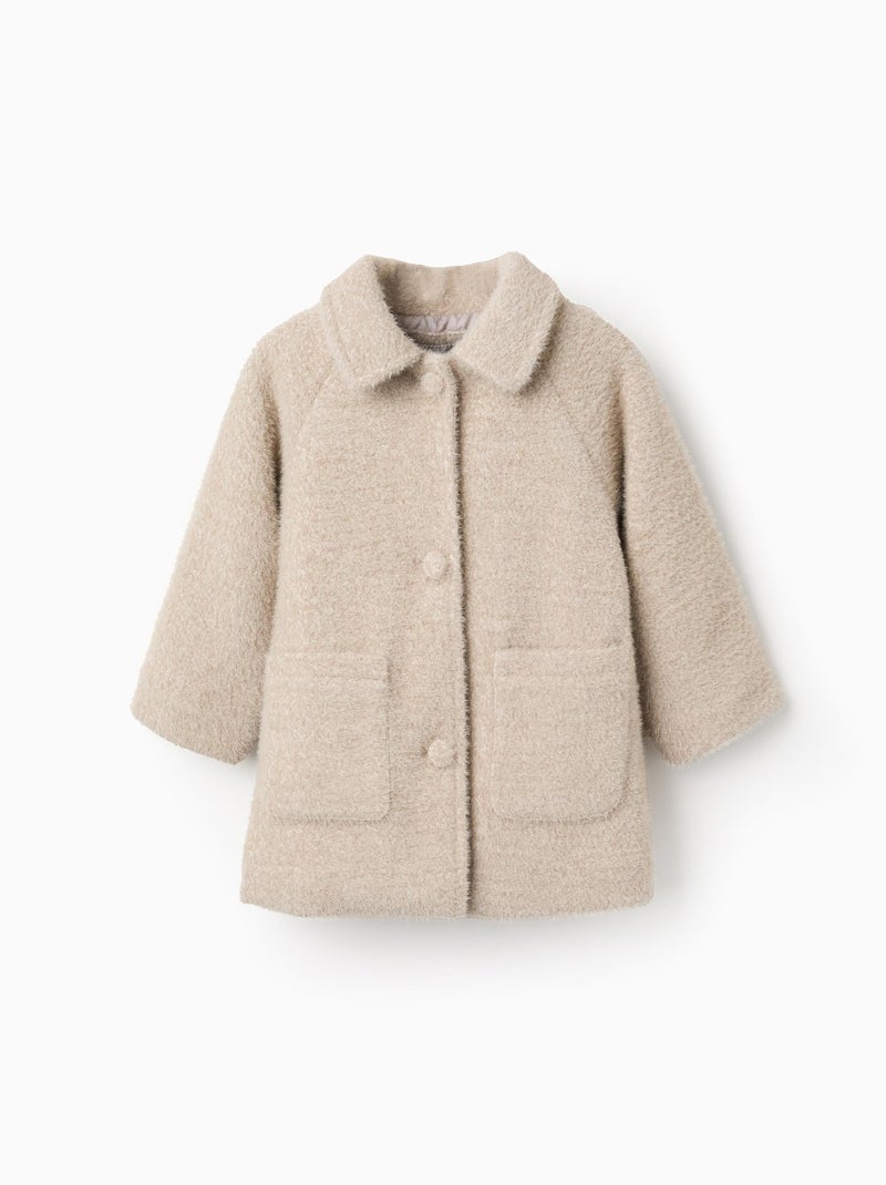 Blouson Pelucheux avec Boutons Beige - Kiabi