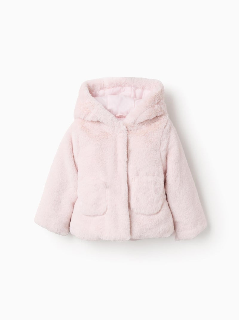 Blouson Pelucheux avec Capuche Rose clair - Kiabi