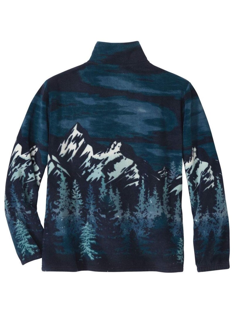 Blouson Polaire Imprimé Rocheuses   - ATLAS FOR MEN Bleu - Kiabi