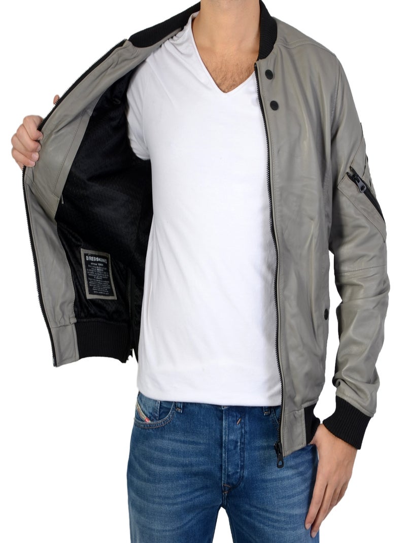 Blouson Redskins Cuir Costa Palerme Gris - Kiabi