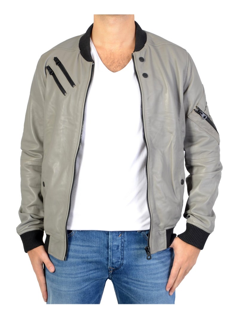 Blouson Redskins Cuir Costa Palerme Gris - Kiabi