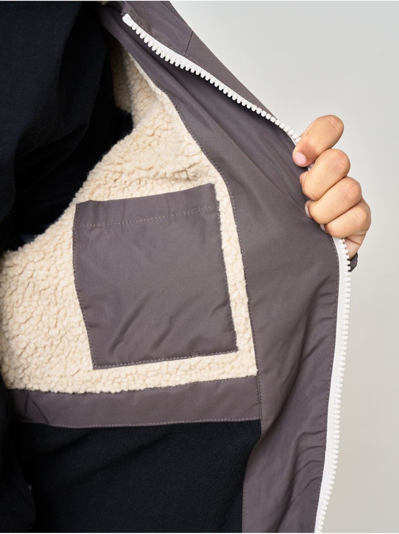 Blouson regular garçon doublé en sherpa 'deeluxe' Marron cappuccino - Kiabi