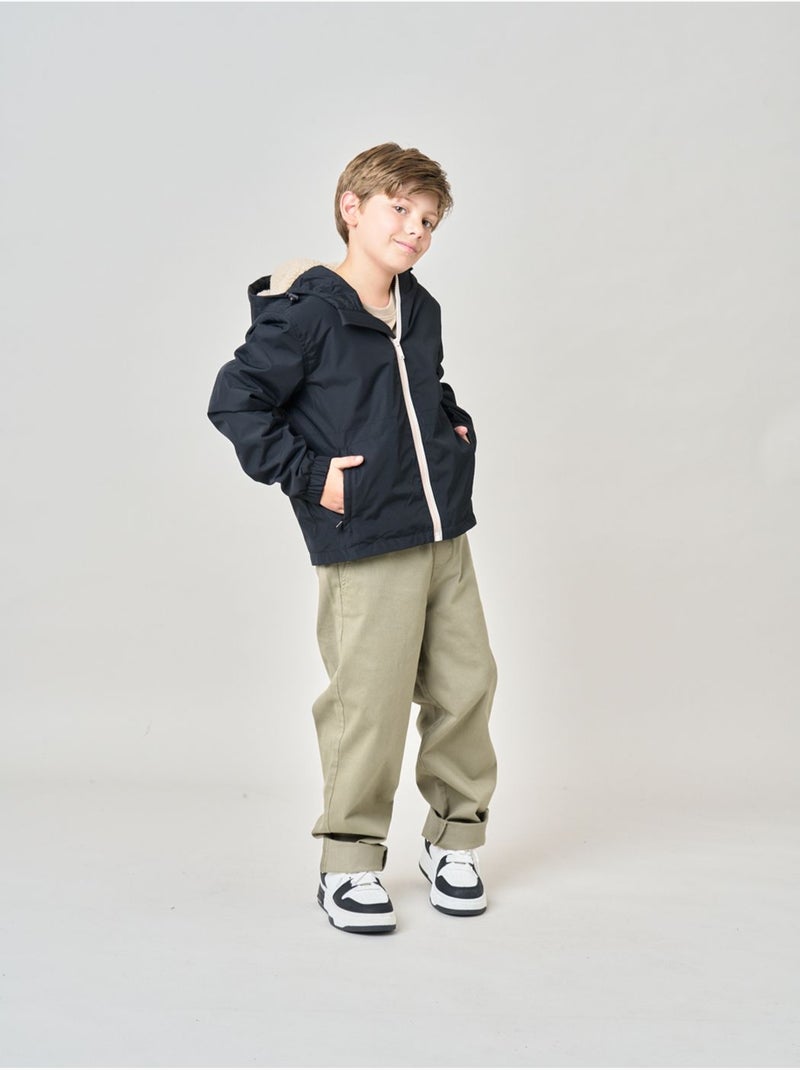 Blouson regular garçon doublé en sherpa 'deeluxe' Noir - Kiabi