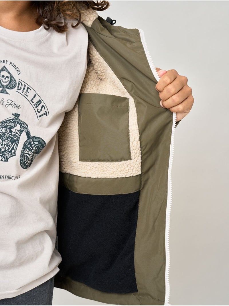 Blouson regular garçon doublé en sherpa 'deeluxe' Vert foncé - Kiabi
