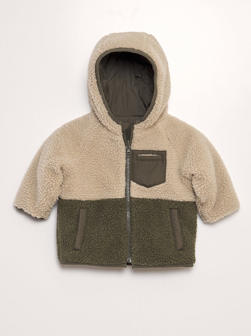 Blouson réversible à capuche Kaki - Kiabi