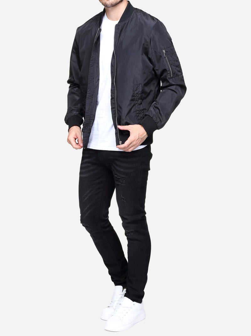 Blouson satin uni Noir - Kiabi