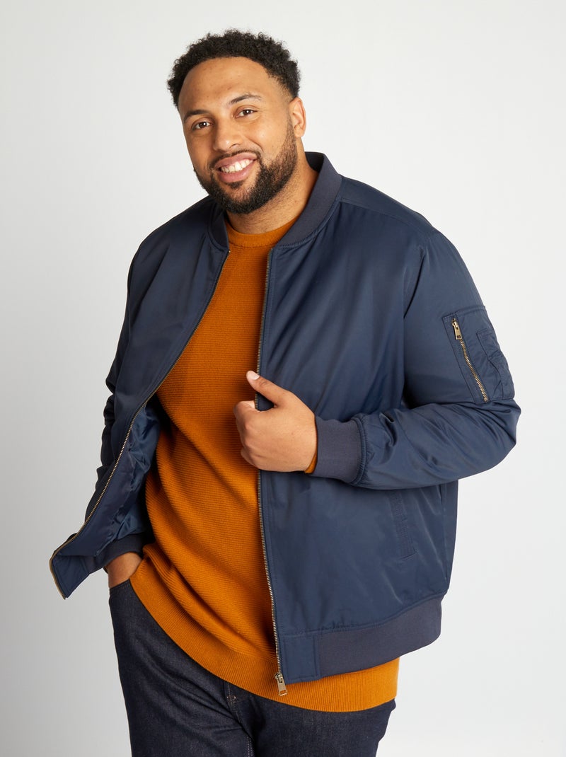 Blouson satinée avec col ras du cou Bleu - Kiabi