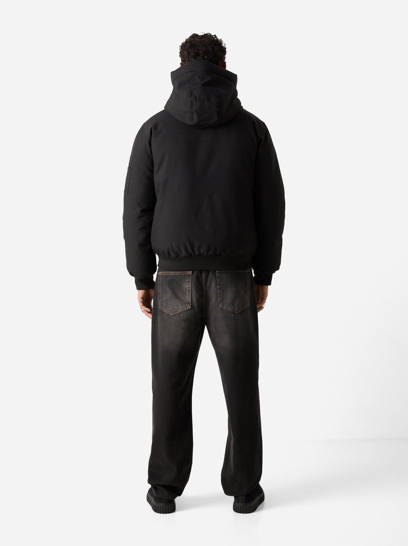 Blouson Schott à capuche Noir - Kiabi