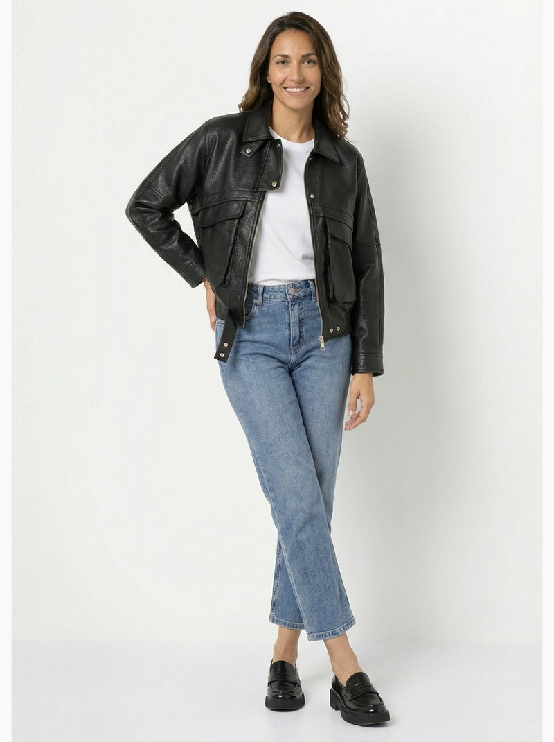 Blouson simili cuir, taille élastiquée - AFIBEL Noir - Kiabi