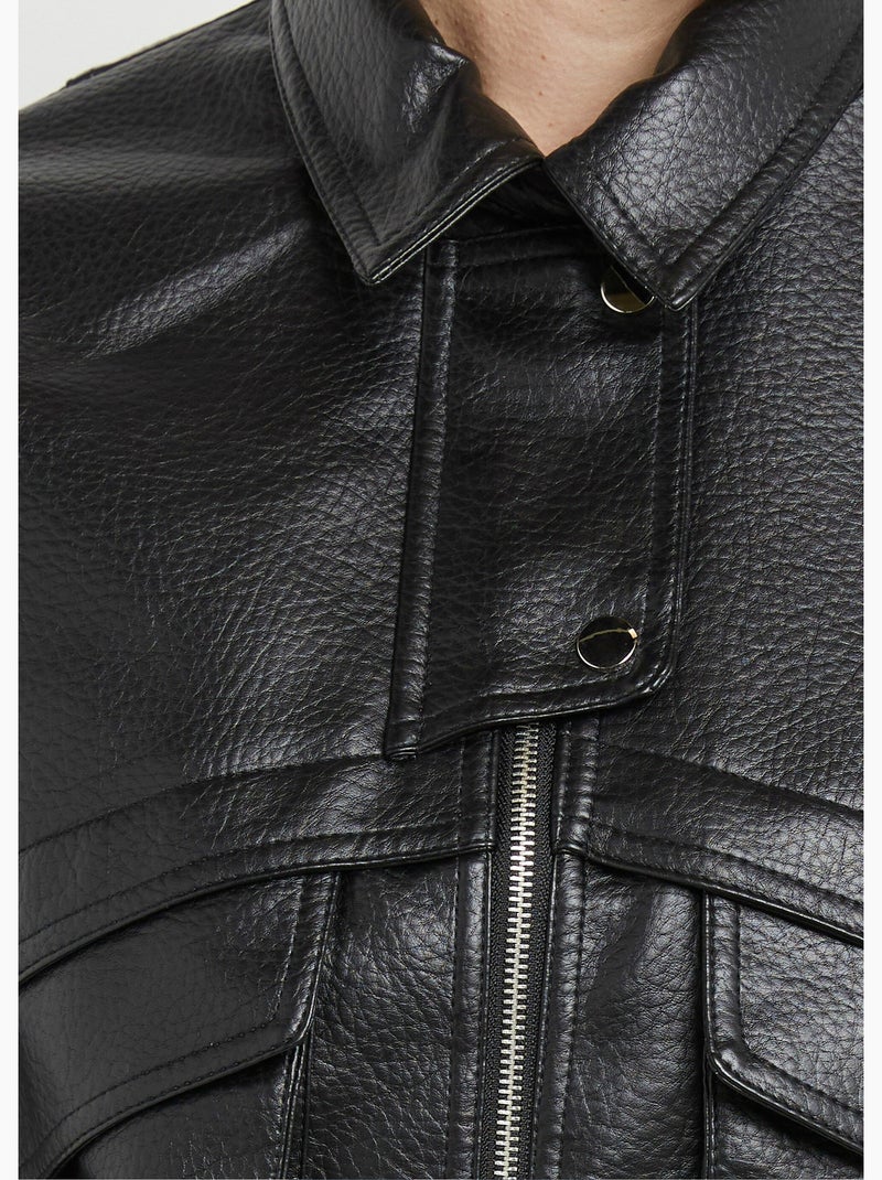 Blouson simili cuir, taille élastiquée - AFIBEL Noir - Kiabi