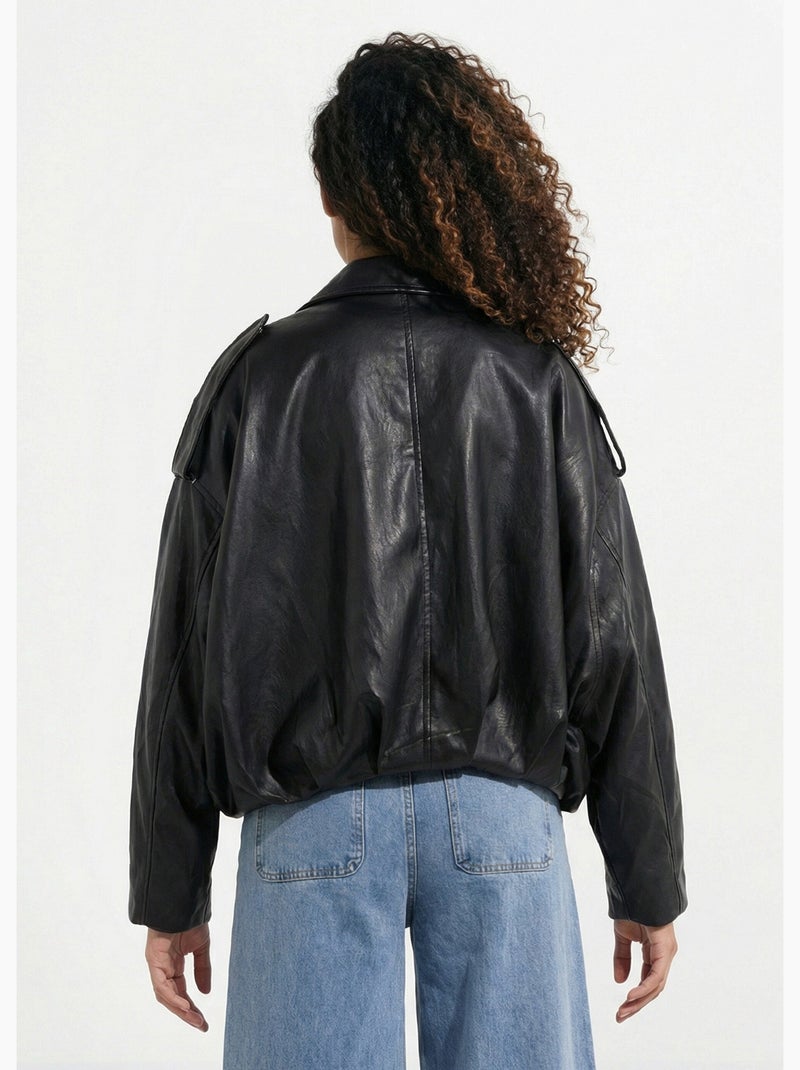 Blouson simili oversize taille resserrée - AFIBEL Noir - Kiabi