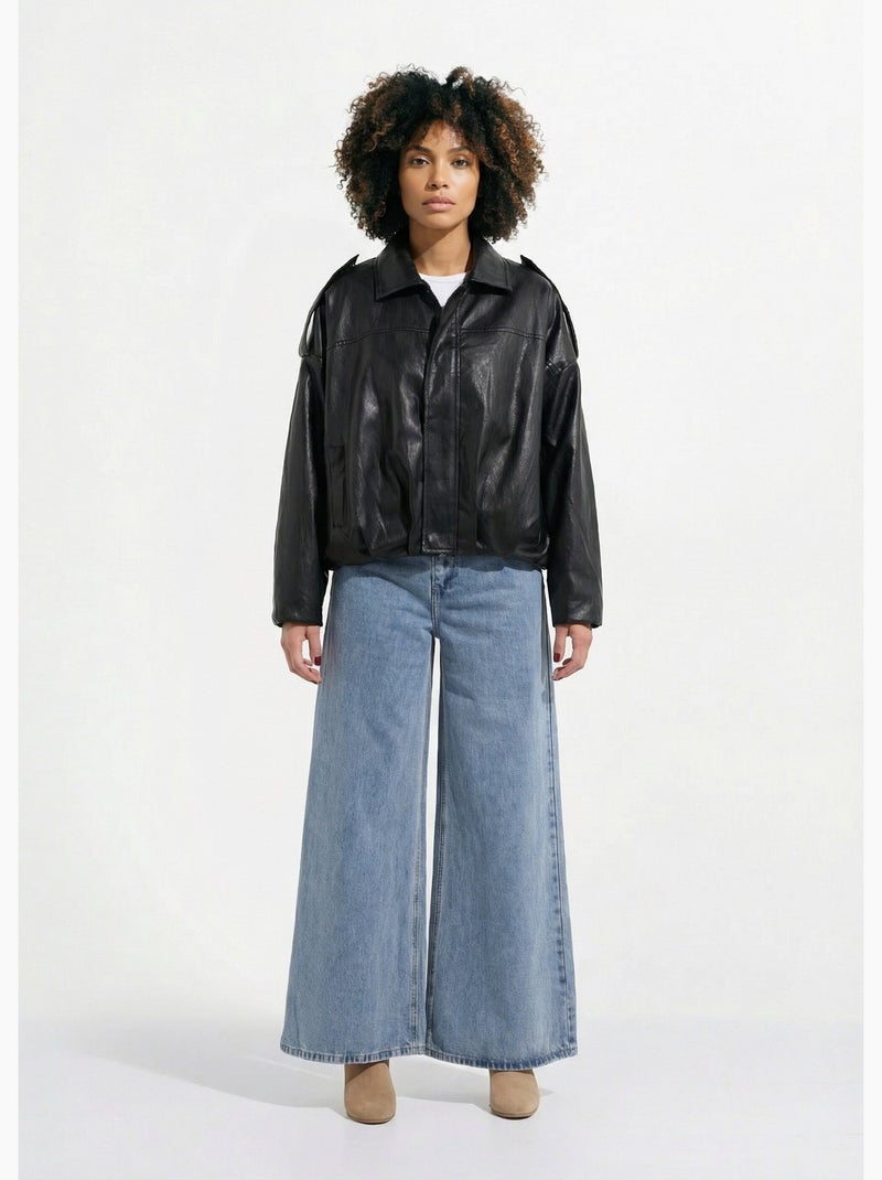 Blouson simili oversize taille resserrée - AFIBEL Noir - Kiabi
