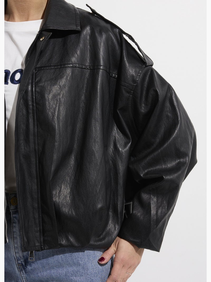 Blouson simili oversize taille resserrée - AFIBEL Noir - Kiabi